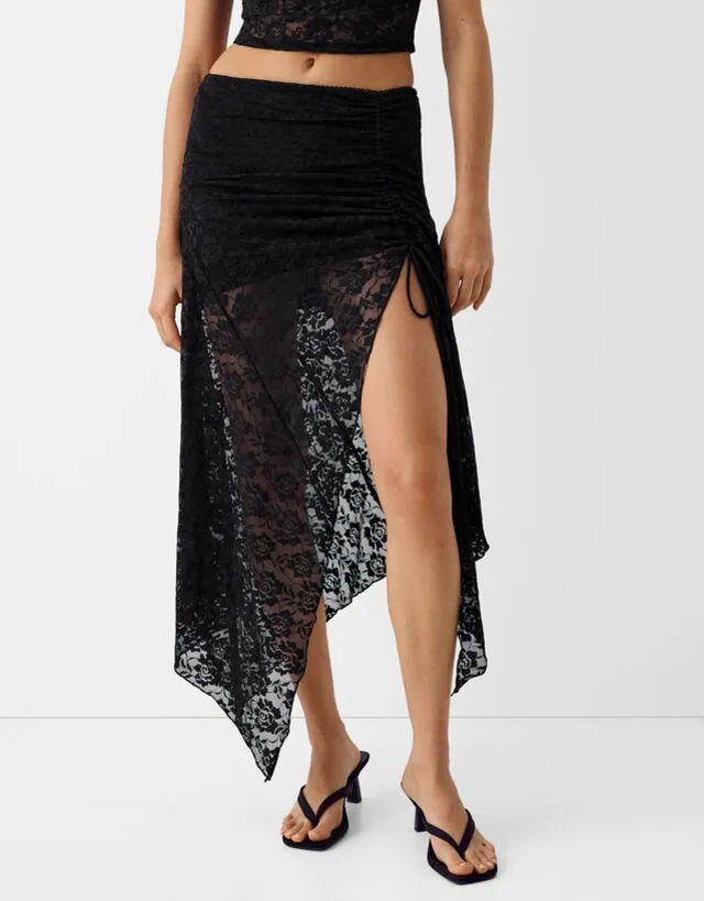 Bershka Gonna Midi In Pizzo Donna S Nero