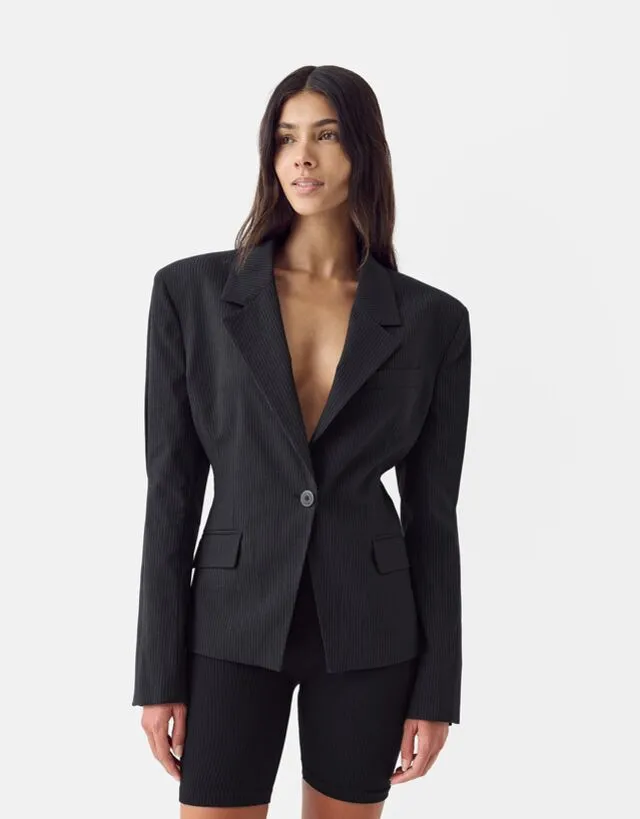 Bershka Blazer Avvitato Donna L Nero