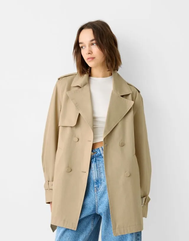 Bershka Trench Corto Donna M Camel