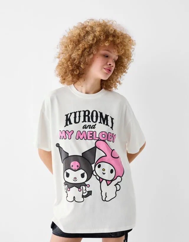 Bershka Maglietta Con Stampa Kuromi A Maniche Corte Donna 10-12 Bianco Roto