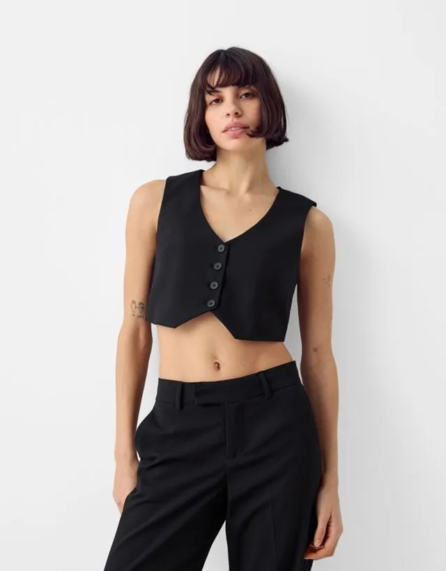 Bershka Gilet Tailored Fit Cropped Donna Xs Nero