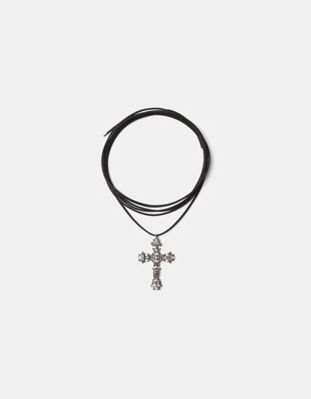 Bershka Collana Choker Croce Boho Donna Argentato