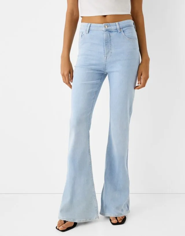 Bershka Jeans Flare Donna 42 (Eu 38) Azzurro Chiaro