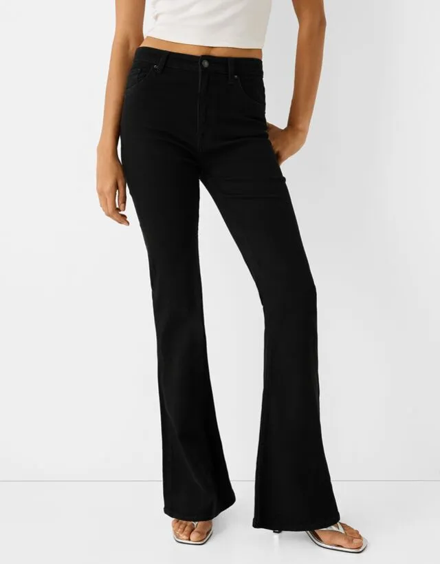 Bershka Jeans Flare Donna 36 (Eu 32) Nero