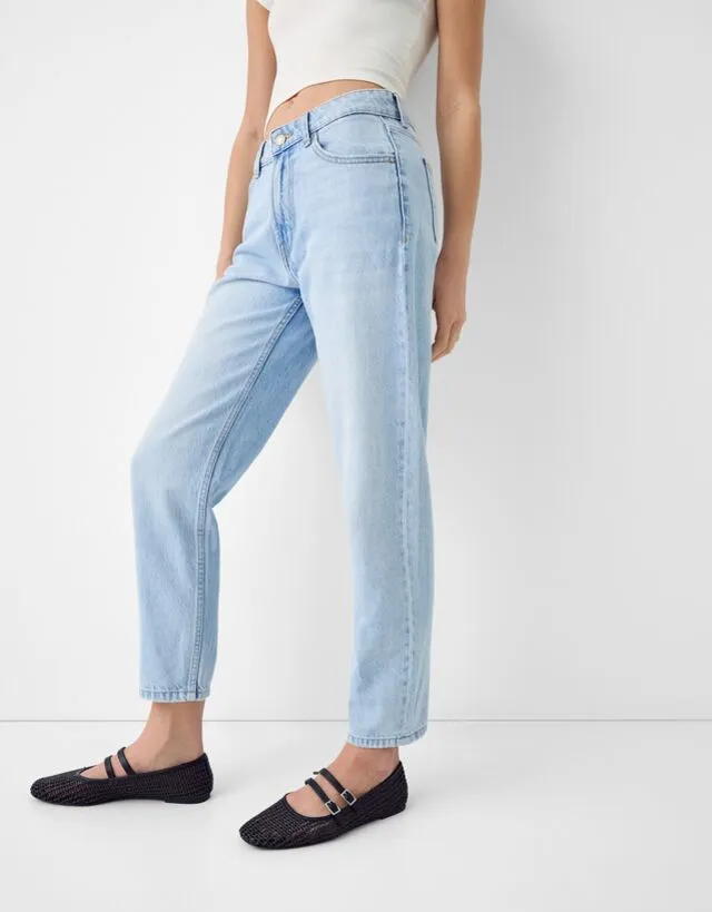 Bershka Jeans Mom Donna 40 (Eu 36) Azzurro Lavato