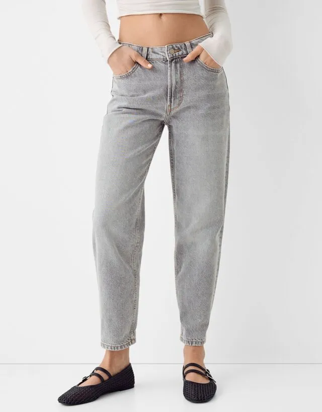 Bershka Jeans Mom Donna 42 (Eu 38) Grigio