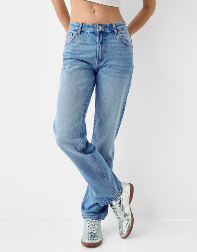 Bershka Jeans Straight Donna 40 (Eu 36) Azzurro Lavato