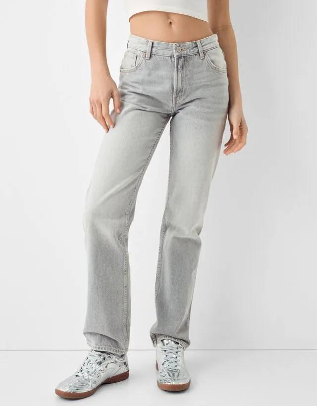 Bershka Jeans Straight Donna 36 (Eu 32) Grigio