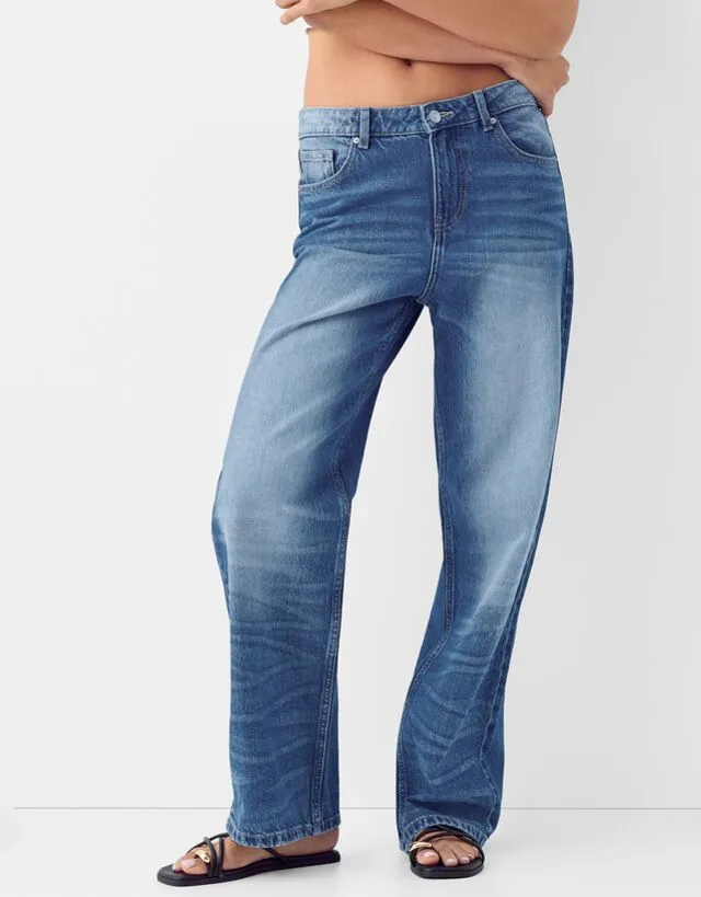 Bershka Jeans Baggy Donna 36 (Eu 32) Azzurro