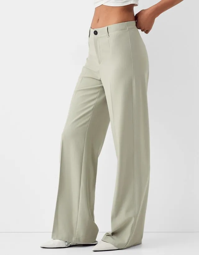 Bershka Pantaloni Larghi Tailored Fit Donna 44 (Eu 40) Kaki