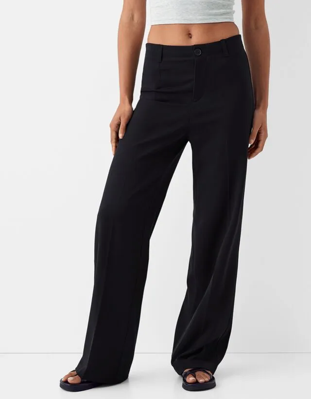 Bershka Pantaloni Larghi Tailored Fit Donna 42 (Eu 38) Nero