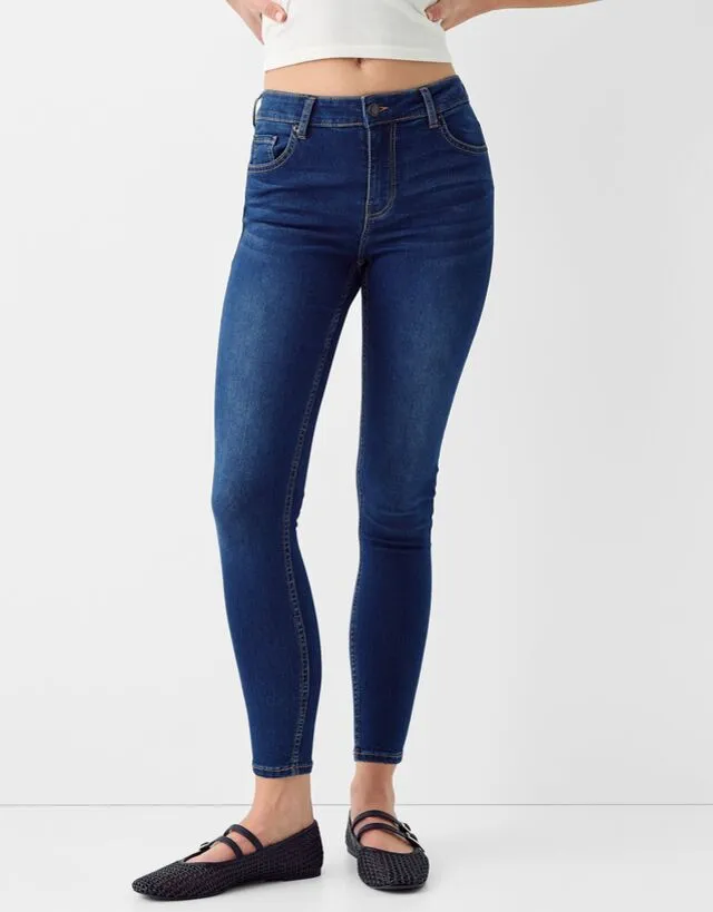 Bershka Jeans Skinny Push Up Donna 40 (Eu 36) Azzurro