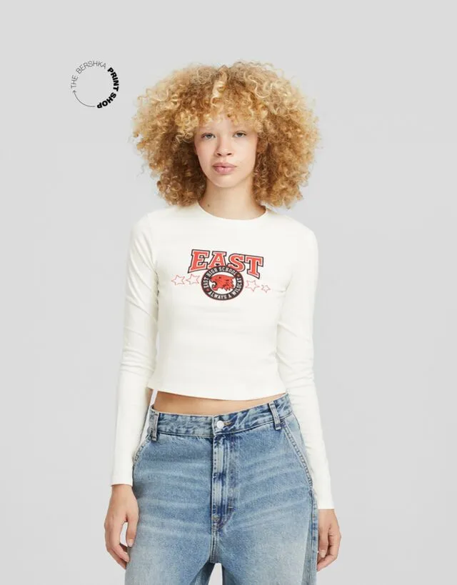 Bershka Maglietta High School Musical A Maniche Lunghe Stampa Donna L Bianco Roto