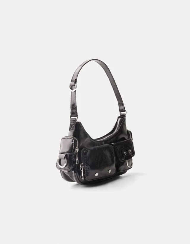 Bershka Borsa A Spalla Multipocket Donna Nero