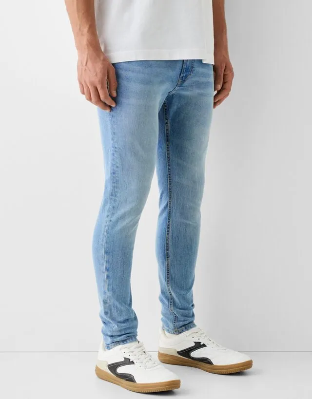 Bershka Jeans Super Skinny Uomo 50 (Eu 44) Azzurro Lavato