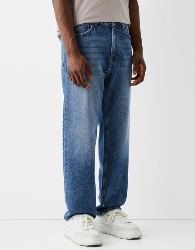 Bershka Jeans Anni 90 Con Gamba Dritta Uomo 48 (Eu 42) Azzurro