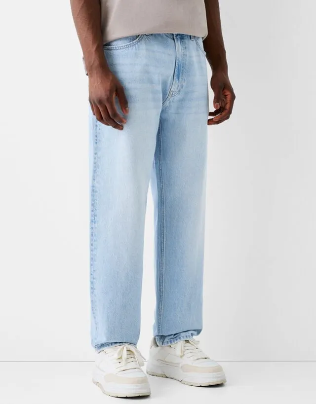 Bershka Jeans Anni 90 Con Gamba Dritta Uomo 40 (Eu 34) Azzurro Chiaro