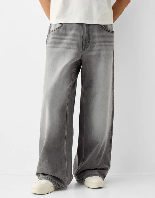 Bershka Jeans Mega Baggy Uomo 40 (Eu 34) Grigio Scuro