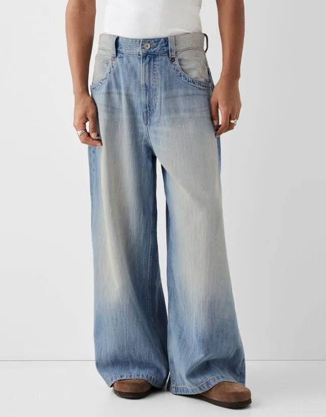 Bershka Jeans Mega Baggy Uomo 40 (Eu 34) Azzurro Chiaro