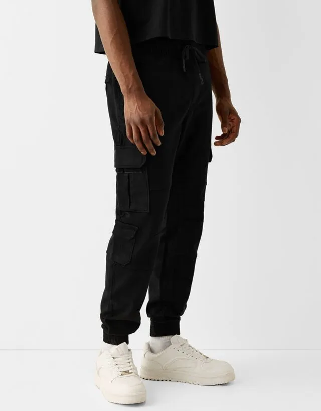 Bershka Pantaloni Jogger Cargo Slim Fit Uomo M Nero