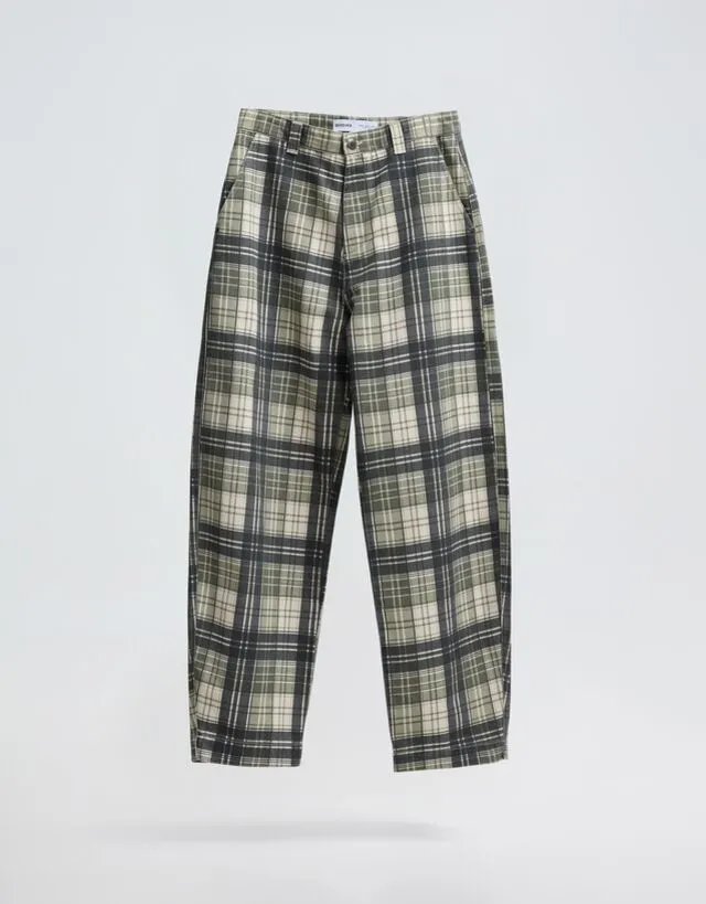 Bershka Pantaloni Balloon A Quadri Uomo 50 (Eu 44) Kaki