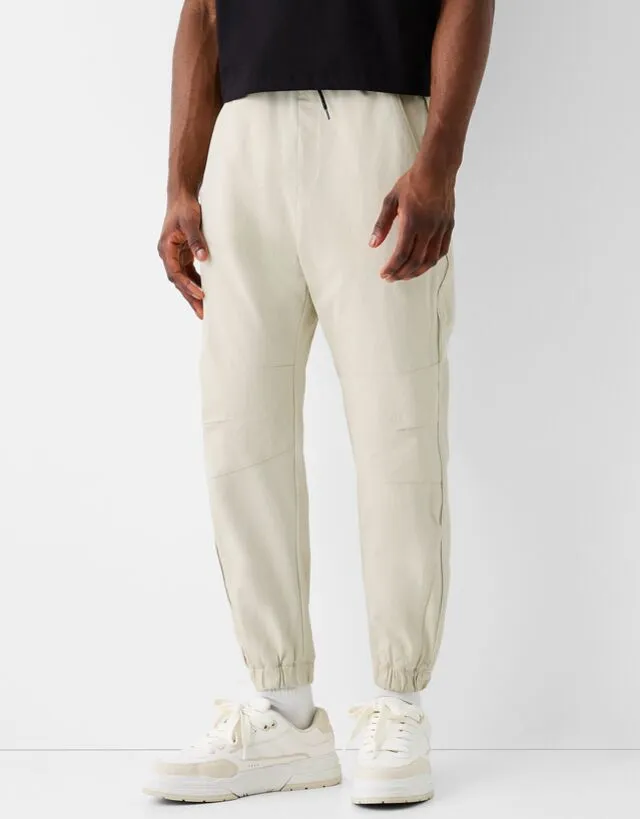 Bershka Pantaloni Jogger Tecnici Uomo Xs Sabbia