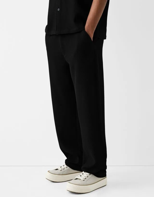 Bershka Pantaloni Wide Leg Plissettati Uomo Xs Nero