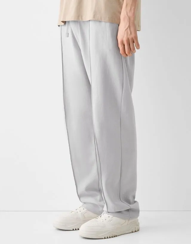 Bershka Pantaloni Wide Leg Interlock Uomo Xl Grigio