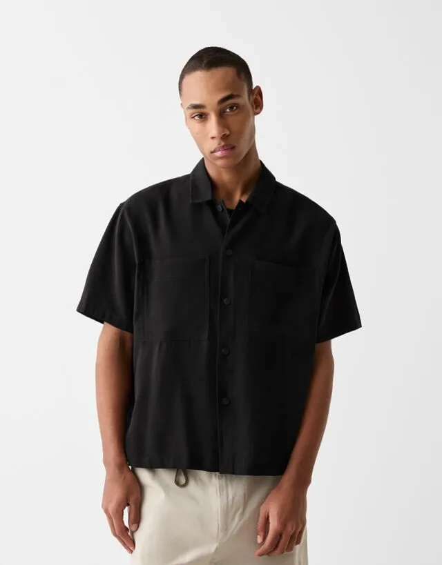 Bershka Camicia A Maniche Corte Tailored Boxy Fit Uomo S Nero