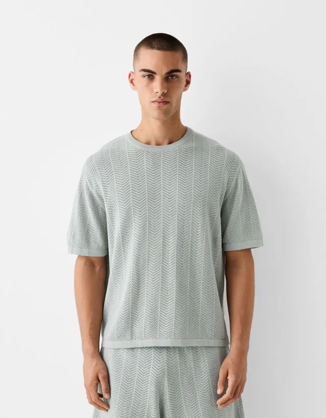 Bershka Maglietta Con Struttura Traforata Uomo Xs Turchese