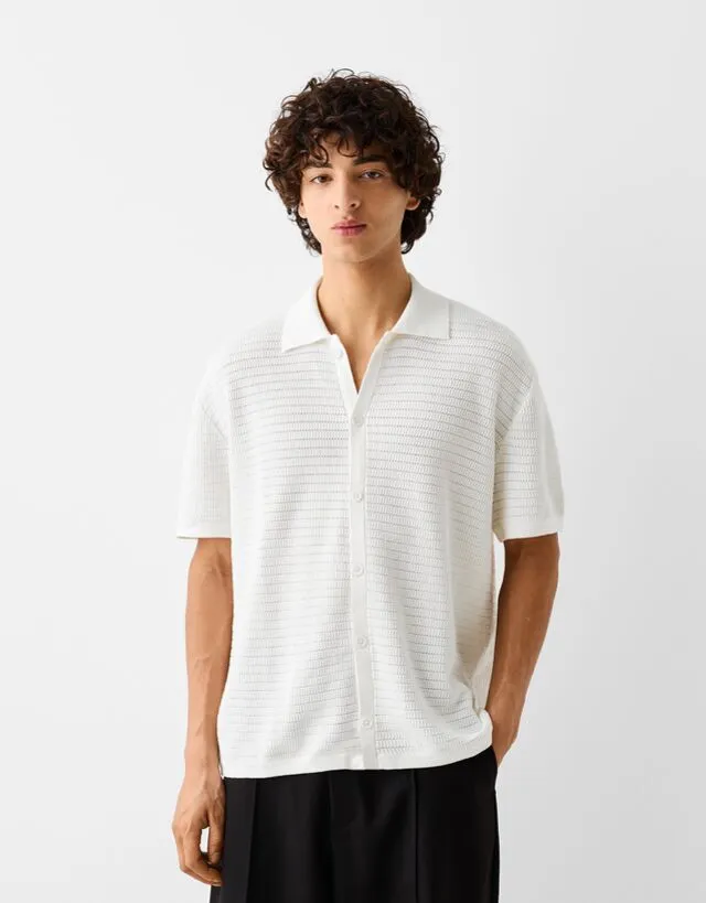 Bershka Camicia A Maniche Corte Traforata Uomo L Bianco