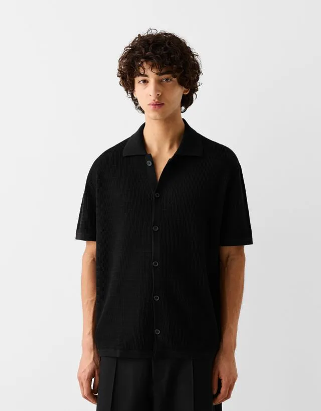 Bershka Camicia A Maniche Corte Traforata Uomo L Nero