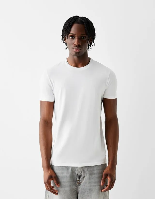 Bershka Maglietta A Maniche Corte Regular Fit Uomo Xs Bianco