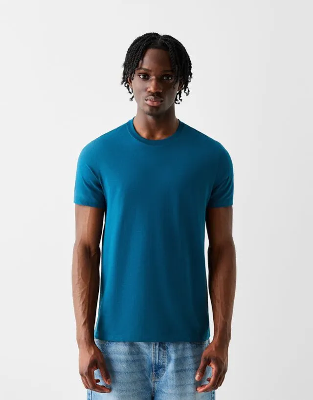 Bershka Maglietta A Maniche Corte Regular Fit Uomo Xs Azzurro