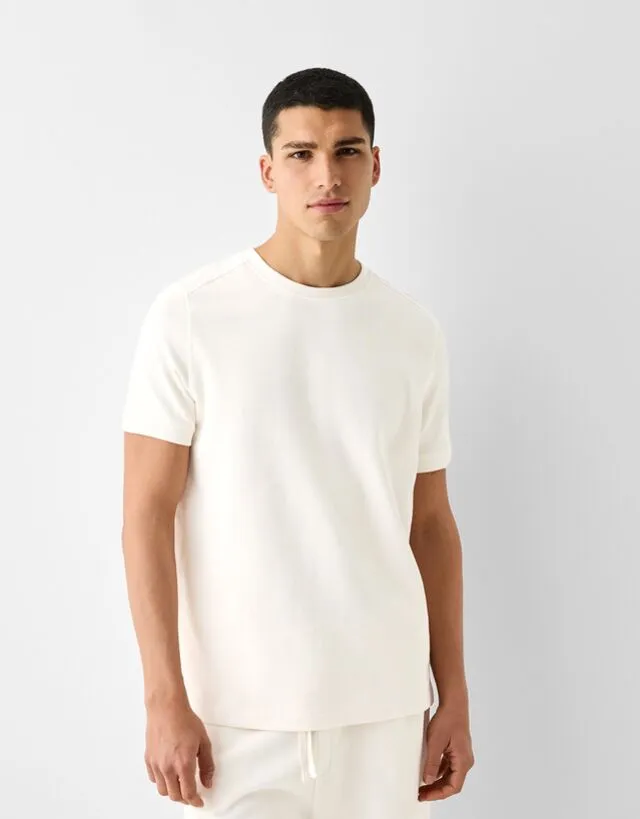 Bershka Maglietta Manica Corta Texture Uomo Xs Bianco Roto