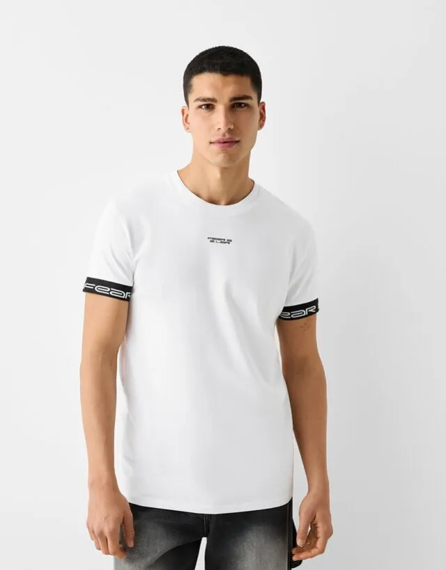 Bershka Maglietta A Maniche Corte Slim Fit Con Fasce Uomo Xl Bianco