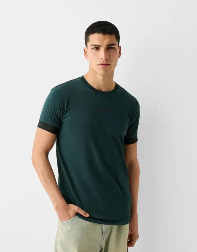 Bershka Maglietta A Maniche Corte Slim Fit Con Fasce Uomo Xl Verde