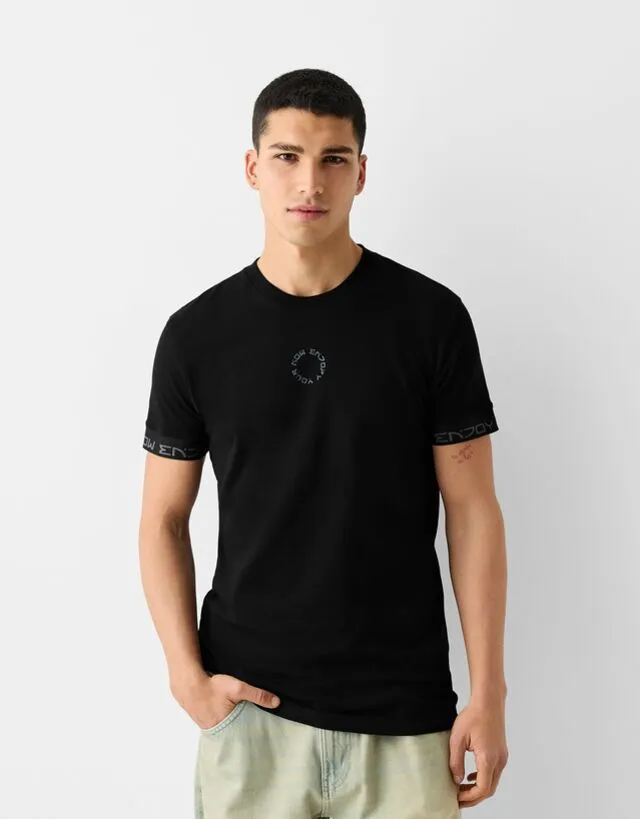 Bershka Maglietta A Maniche Corte Slim Fit Con Fasce Uomo Xxs Nero