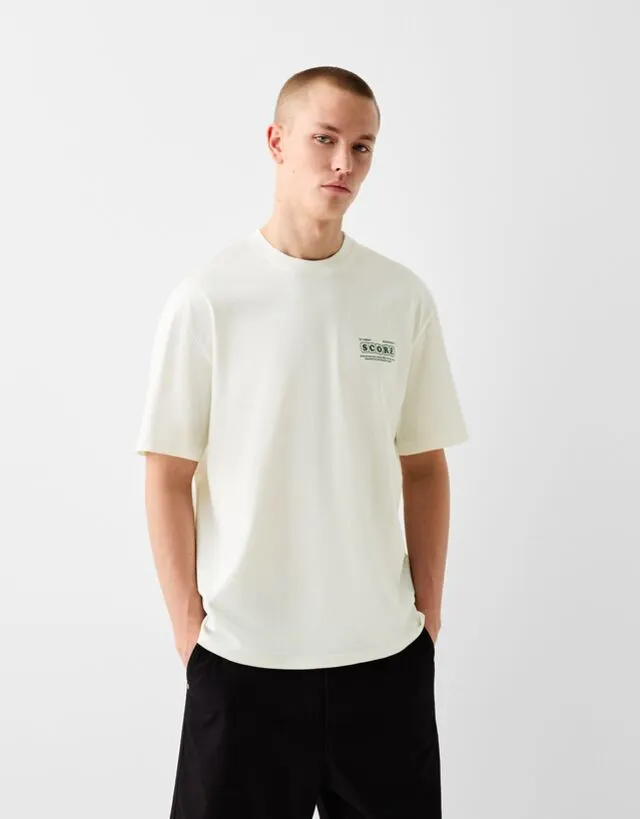 Bershka Maglietta Maniche Corte Boxy Stampa Uomo S Bianco Roto