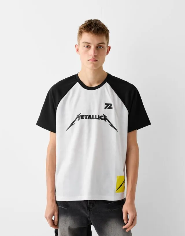 Bershka Maglietta Metallica A Maniche Corte Tecnica Stampa Uomo Xl Bianco