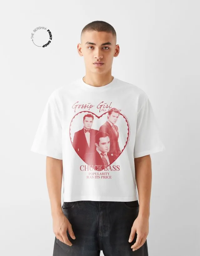 Bershka Maglietta Gossip Girl Maniche Corte Uomo L Bianco