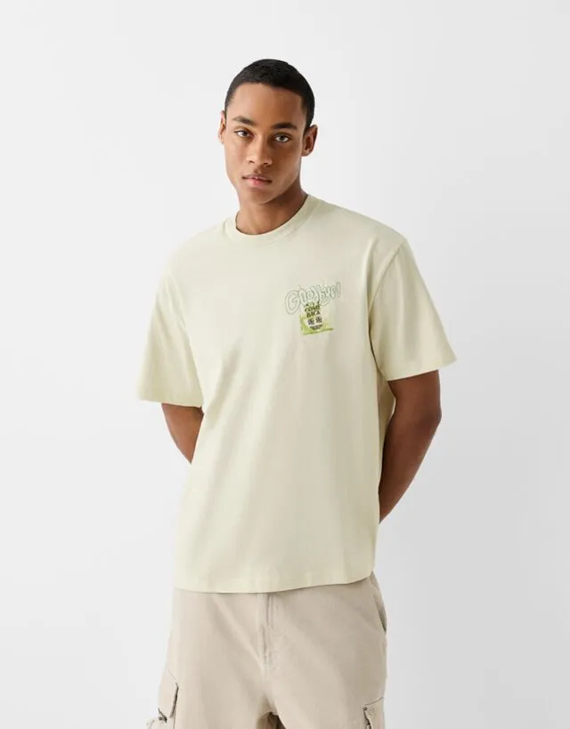 Bershka Maglietta A Maniche Corte Boxy Con Stampa Uomo L Lime