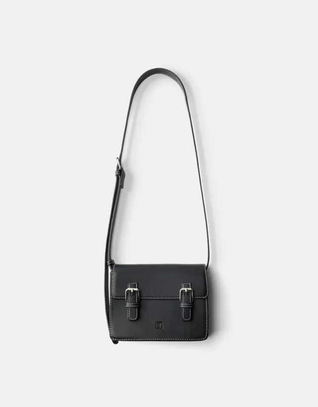 Bershka Borsa Crossbody Patta Fibbie Uomo Nero