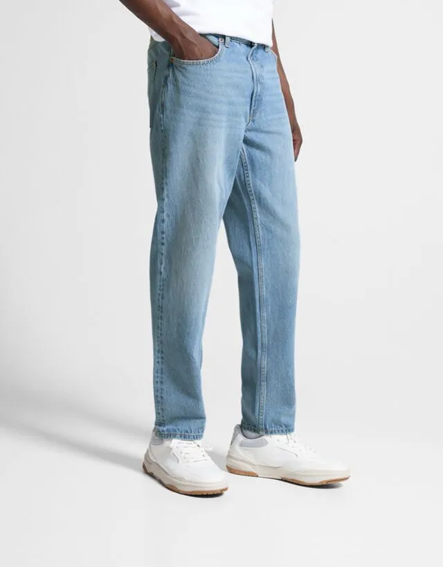 Bershka Jeans Straight Fit Uomo 42 (Eu 36) Azzurro Lavato