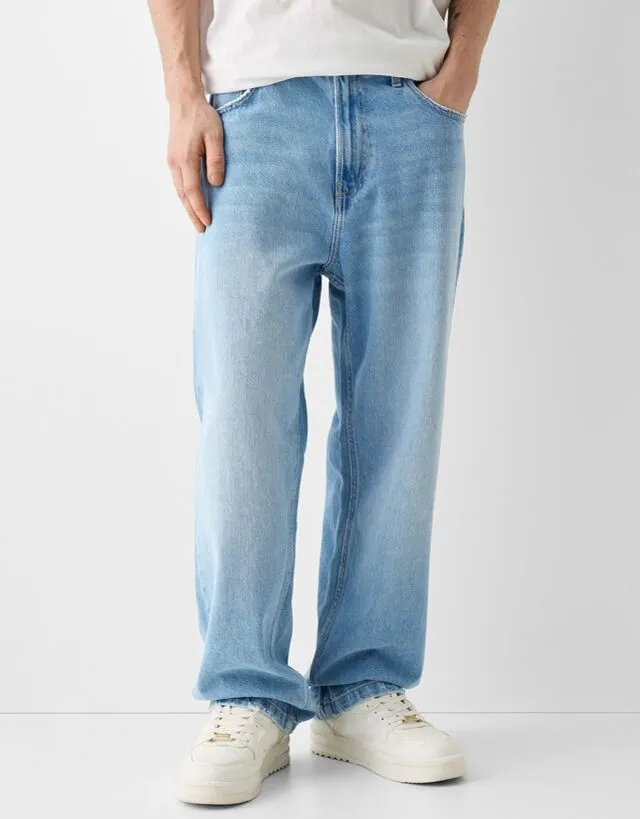 Bershka Jeans Baggy Uomo 50 (Eu 44) Azzurro Lavato