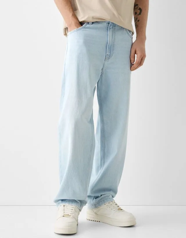 Bershka Jeans Baggy Uomo 46 (Eu 40) Azzurro Chiaro