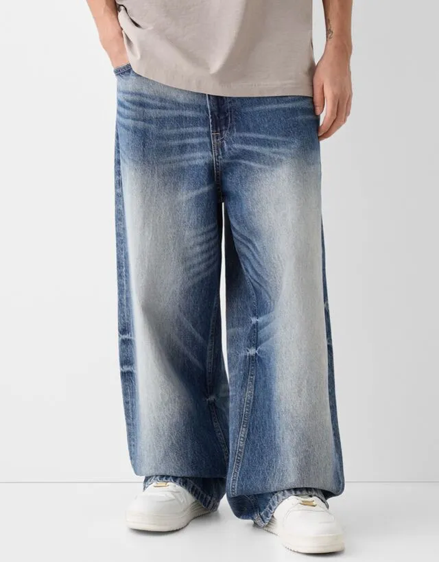 Bershka Jeans Super Baggy Uomo 52 (Eu 46) Azzurro