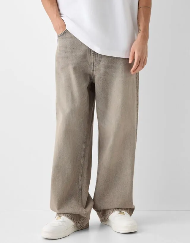 Bershka Jeans Super Baggy Uomo 32 Grigio