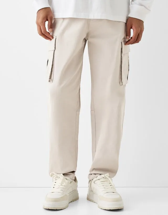 Bershka Pantaloni Cargo Misto Cotone Uomo L Sabbia