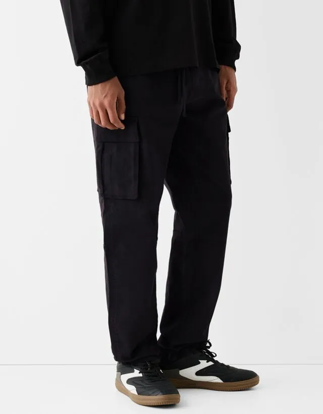 Bershka Pantaloni Cargo Misto Cotone Uomo Xl Nero